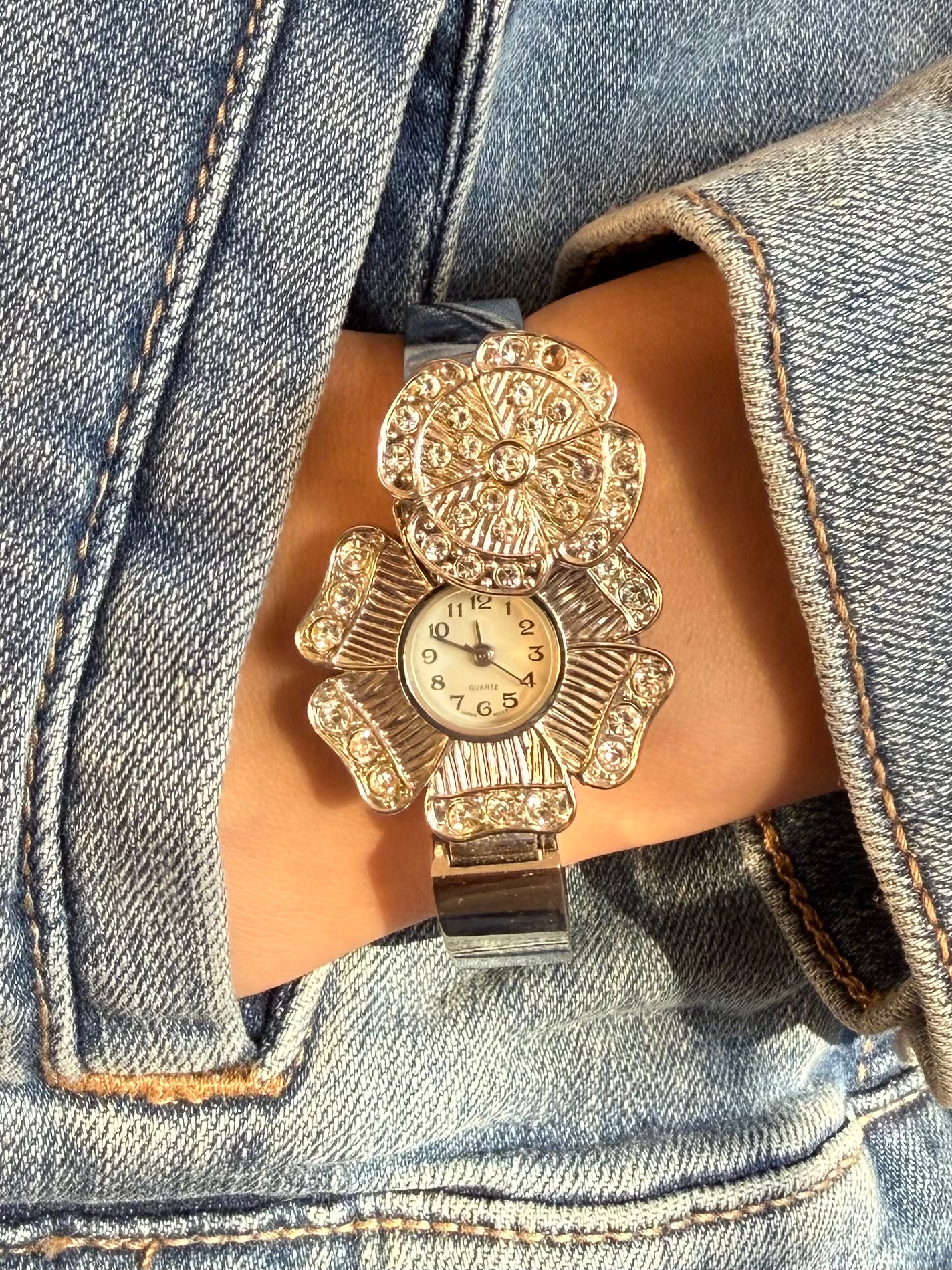 Peek-a-Boo Silver Cuff Watch