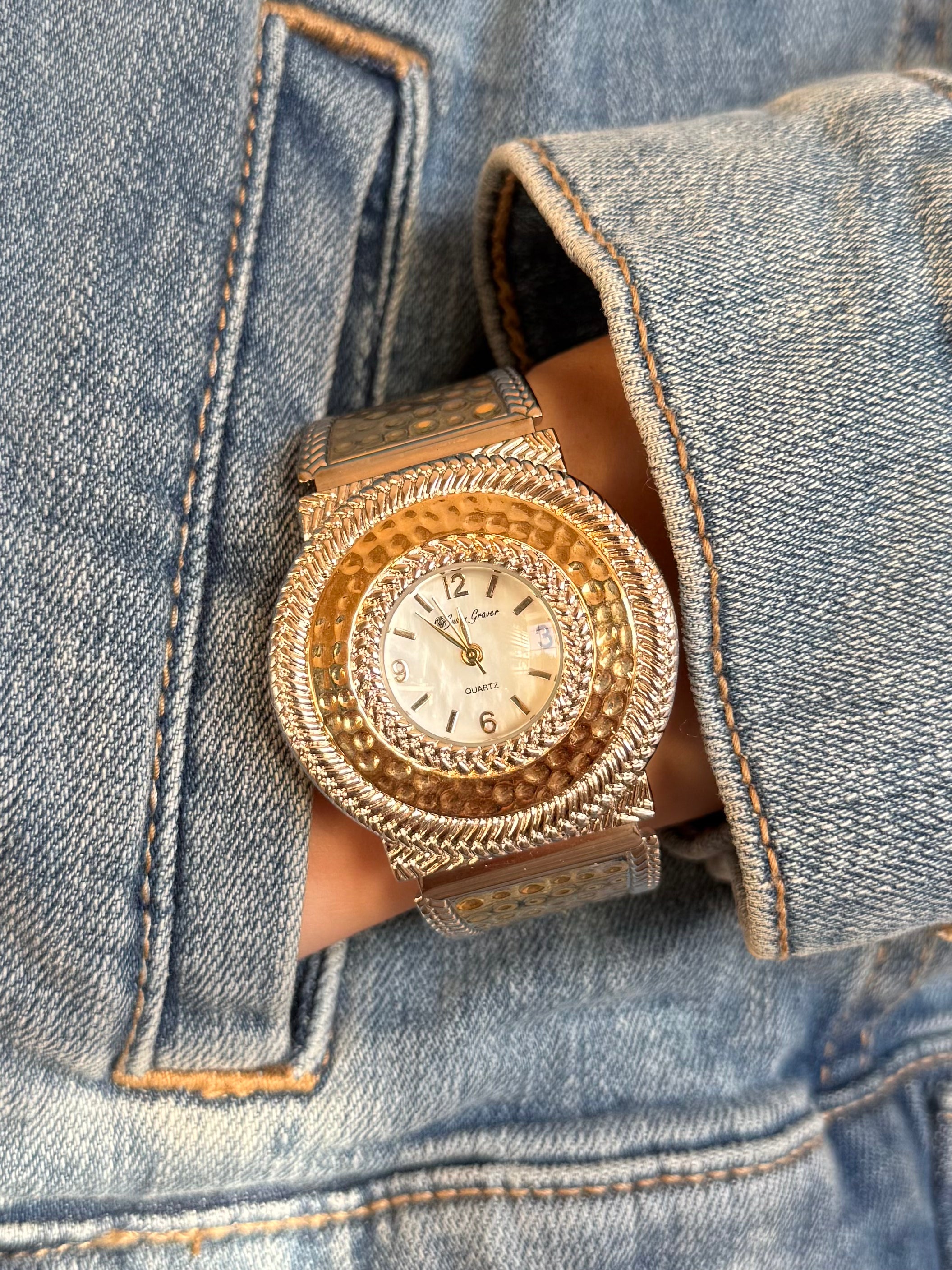 Susan Graver Two Toned Cuff Watch