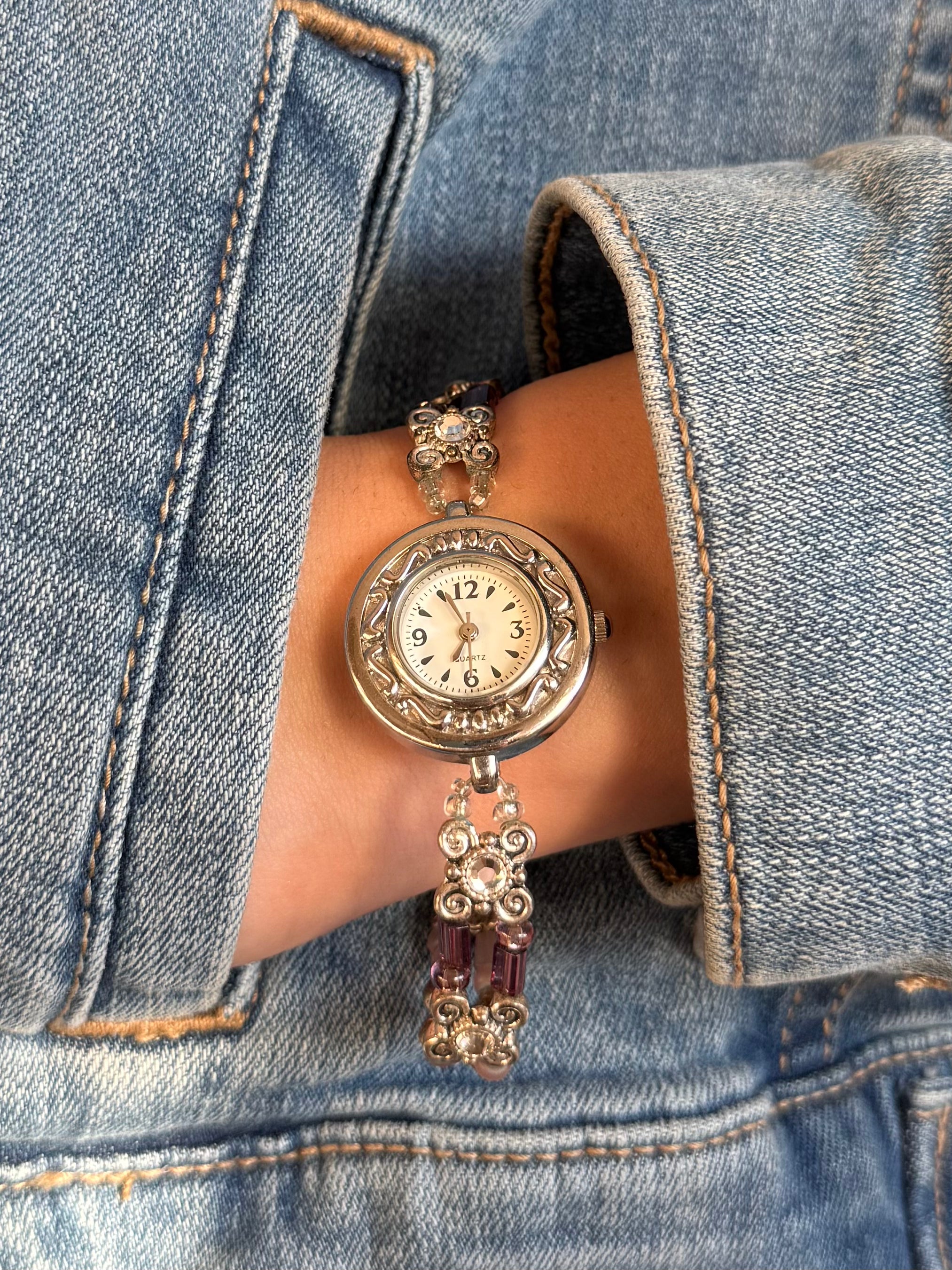 Purple Beaded Silver Unbranded Watch